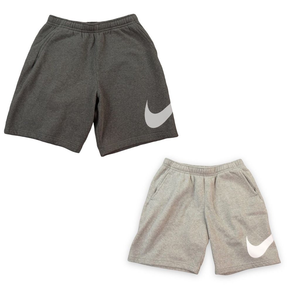 2 Nike Fleece Shorts Mens XL Gray Large Swoosh Hit Logo BV2721 Sportswear Club